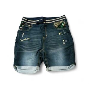 wonder nation Dark Blue Denim Shorts with Green Sequin Accents